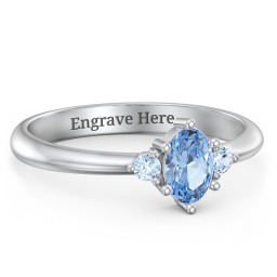 Oval Birthstone Ring with Accents in 925 Sterling Silver with Blue Topaz