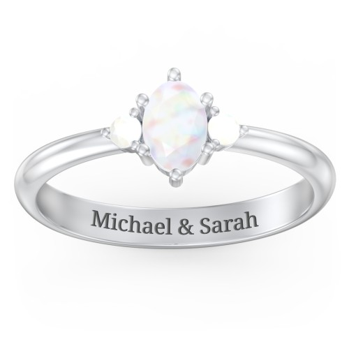 Oval Birthstone Ring with Accents – Sterling Silver with Opal