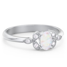 Oval Birthstone Ring With Petal Accents