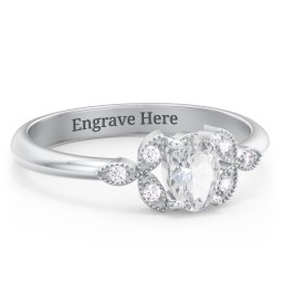 Oval Birthstone Ring With Petal Accents