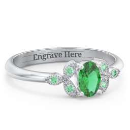 Oval Birthstone Ring With Petal Accents