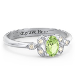 Oval Birthstone Ring With Petal Accents