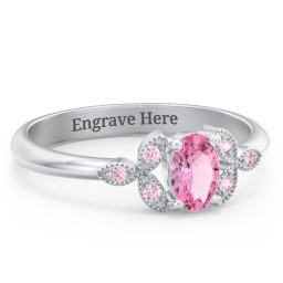 Oval Birthstone Ring With Petal Accents
