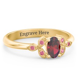 Oval Birthstone Ring With Petal Accents