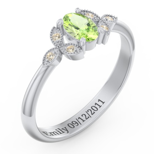 Oval Birthstone Ring With Petal Accents