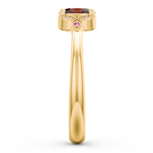 Oval Birthstone Ring With Petal Accents – 18K Gold Plated Silver with Garnet and Red Premium Zirconia