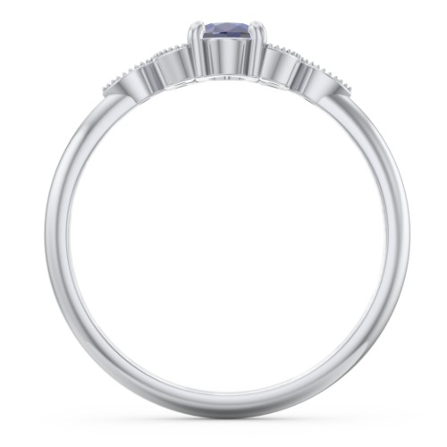 Oval Birthstone Ring With Petal Accents