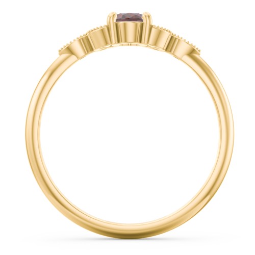 Oval Birthstone Ring With Petal Accents – 18K Gold Plated Silver with Garnet and Red Premium Zirconia