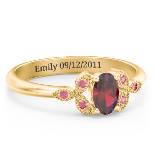 Oval Birthstone Ring With Petal Accents