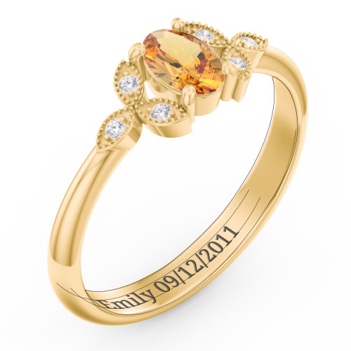 Oval Birthstone Ring With Petal Accents – 18K Gold Plated Silver with Citrine and White Premium Zirconia