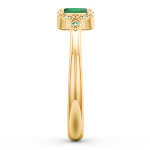 Oval Birthstone Ring With Petal Accents – 18K Gold Plated Silver with Emerald and Green Premium Zirconia