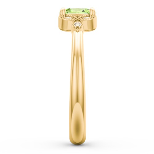 Oval Birthstone Ring With Petal Accents – 18K Gold Plated Silver with Peridot and Fancy Yellow Premium Zirconia