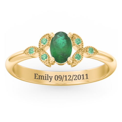 Oval Birthstone Ring With Petal Accents – 18K Gold Plated Silver with Emerald and Green Premium Zirconia