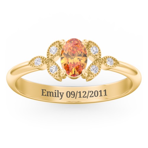 Oval Birthstone Ring With Petal Accents – 18K Gold Plated Silver with Citrine and White Premium Zirconia