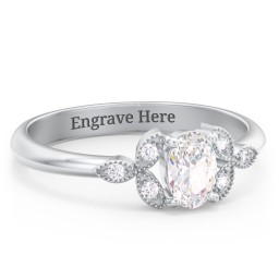 Oval Birthstone Ring With Petal Accents in 925 Sterling Silver with Cubic Zirconia and White Premium Zirconia