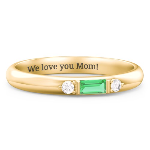 Stackable East-West Baguette Ring with Accents – 10K Yellow Gold with Emerald and White Premium Zirconia