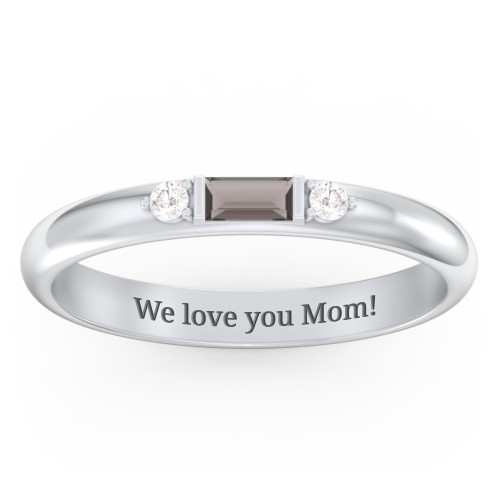Stackable East-West Baguette Ring with Accents – Sterling Silver with Smokey Quartz and White Premium Zirconia