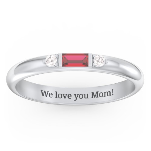 Stackable East-West Baguette Ring with Accents – Sterling Silver with Garnet and White Premium Zirconia