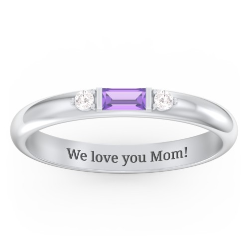 Stackable East-West Baguette Ring with Accents – Sterling Silver with Amethyst and White Premium Zirconia