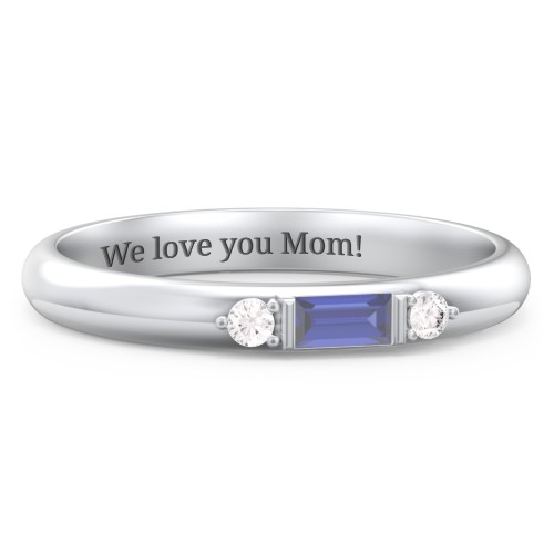Stackable East-West Baguette Ring with Accents – Sterling Silver with Blue Sapphire and White Premium Zirconia