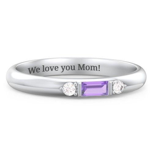 Stackable East-West Baguette Ring with Accents – Sterling Silver with Amethyst and White Premium Zirconia