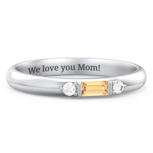 Stackable East-West Baguette Ring with Accents – Sterling Silver with Citrine and White Premium Zirconia