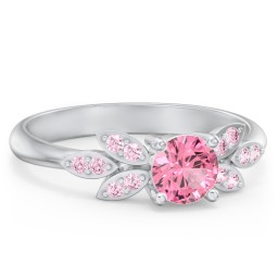 Round Birthstone Ring With Petal Accents