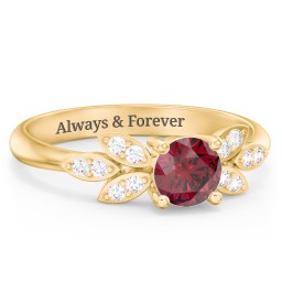 Round Birthstone Ring With Petal Accents in 18K Gold Plated Silver with Ruby and White Premium Zirconia