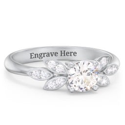 Round Birthstone Ring With Petal Accents