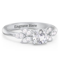 Round Birthstone Ring With Petal Accents