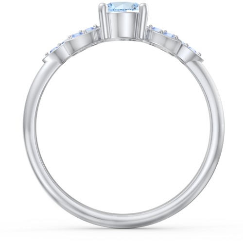 Round Birthstone Ring With Petal Accents