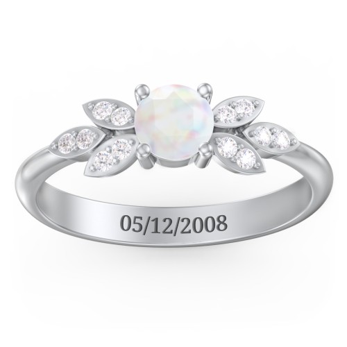 Round Birthstone Ring With Petal Accents