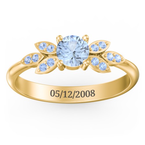 Round Birthstone Ring With Petal Accents