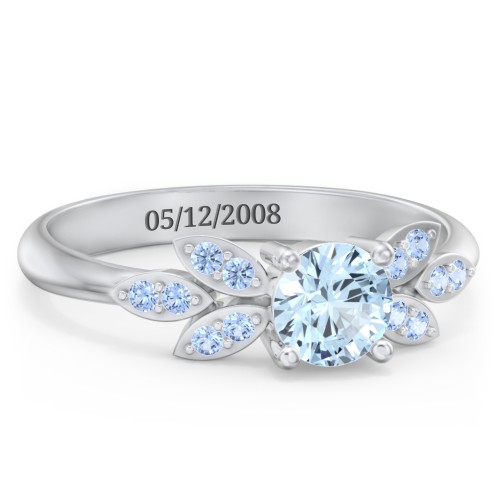 Round Birthstone Ring With Petal Accents