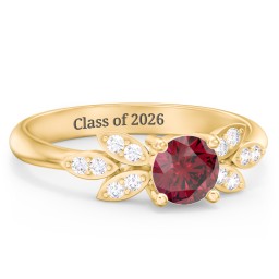 Round Birthstone Ring With Petal Accents in 18K Gold Plated Silver with Ruby and White Premium Zirconia