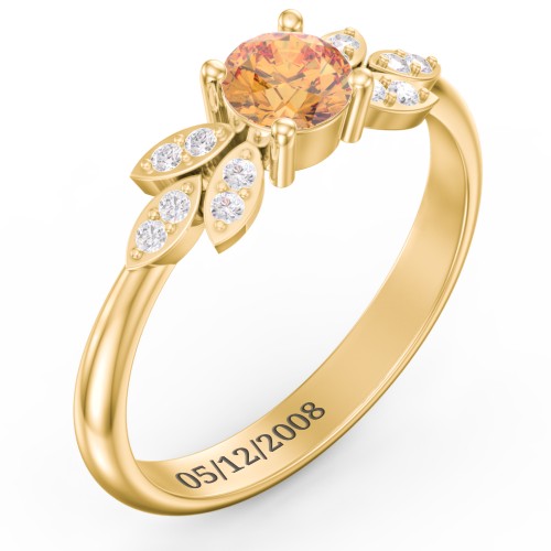 Round Birthstone Ring With Petal Accents – 18K Gold Plated Silver with Citrine and White Premium Zirconia