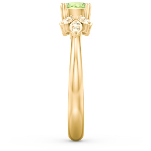Round Birthstone Ring With Petal Accents – 18K Gold Plated Silver with Peridot and Fancy Yellow Premium Zirconia