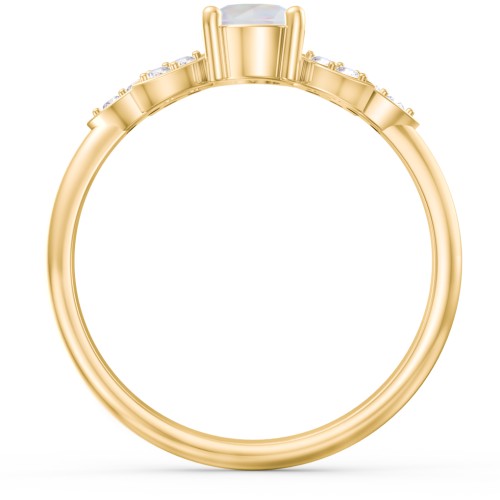 Round Birthstone Ring With Petal Accents – 18K Gold Plated Silver with Opal and White Premium Zirconia