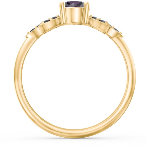 Round Birthstone Ring With Petal Accents – 18K Gold Plated Silver with Alexandrite and Black Premium Zirconia