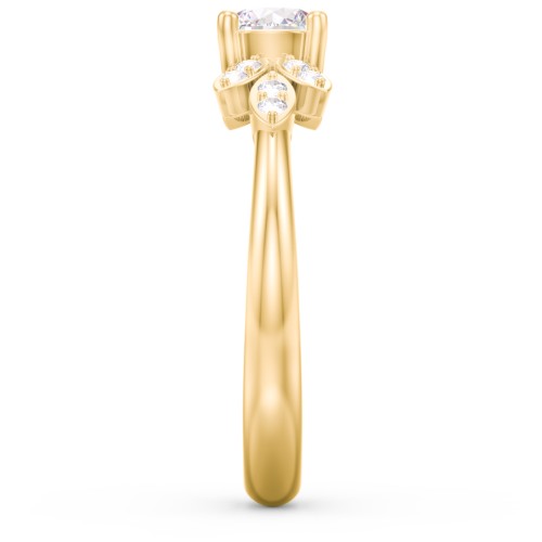 Round Birthstone Ring With Petal Accents – 10K Yellow Gold with Diamond