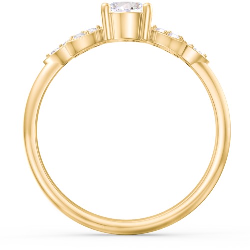 Round Birthstone Ring With Petal Accents – 10K Yellow Gold with Diamond