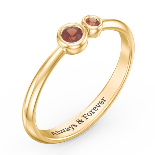 Generations 2-Stone Bezel Set Mother's Ring – 18K Gold Plated Silver with Garnet