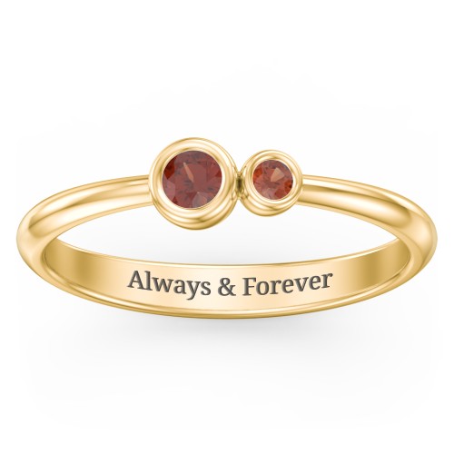 Generations 2-Stone Bezel Set Mother's Ring – 18K Gold Plated Silver with Garnet