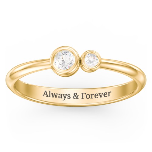 Generations 2-Stone Bezel Set Mother's Ring – 18K Gold Plated Silver with Cubic Zirconia