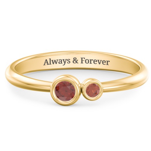 Generations 2-Stone Bezel Set Mother's Ring – 18K Gold Plated Silver with Garnet