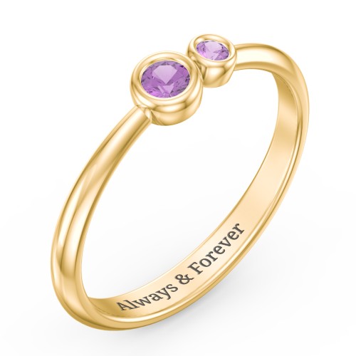 Generations 2-Stone Bezel Set Mother's Ring – 18K Gold Plated Silver with Amethyst