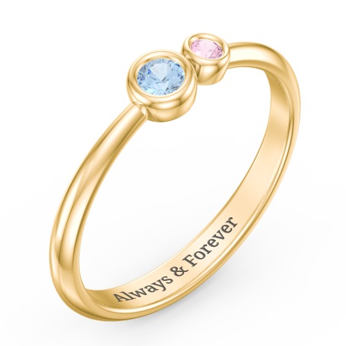 Generations 2-Stone Bezel Set Mother's Ring – 18K Gold Plated Silver with Blue Topaz and Pink Tourmaline