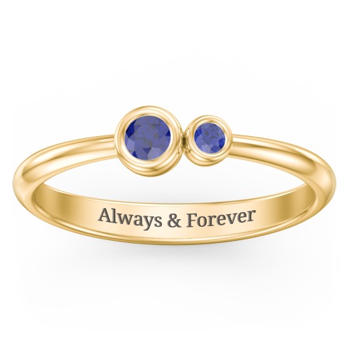 Generations 2-Stone Bezel Set Mother's Ring – 18K Gold Plated Silver with Blue Sapphire
