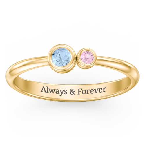 Generations 2-Stone Bezel Set Mother's Ring – 18K Gold Plated Silver with Blue Topaz and Pink Tourmaline