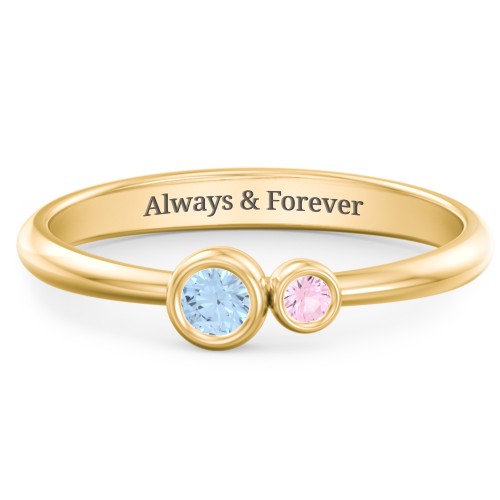 Generations 2-Stone Bezel Set Mother's Ring – 18K Gold Plated Silver with Blue Topaz and Pink Tourmaline